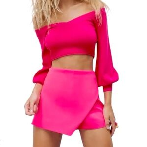 NWT Zara Asymmetrical Hot Pink Skort